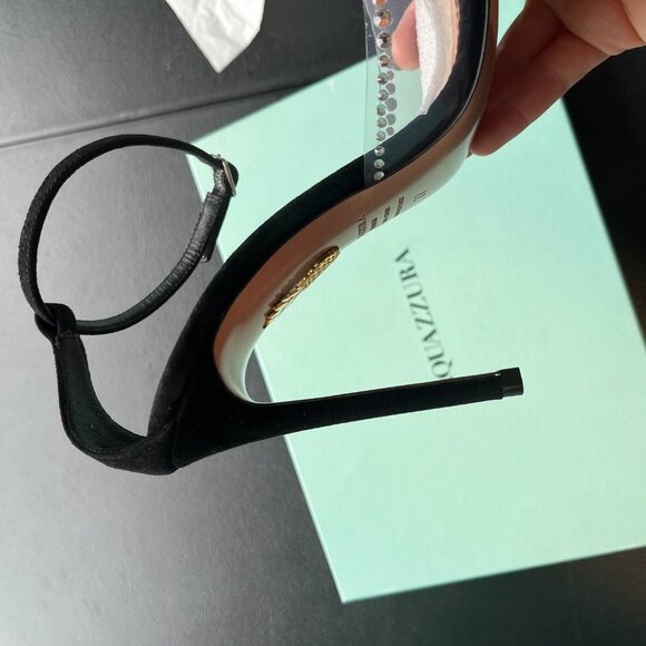 NWT Aquazzura Ray Of Light Sandals Plexi Crystal Peep Toe 105 Black Suede/PVC - Picture 6 of 13